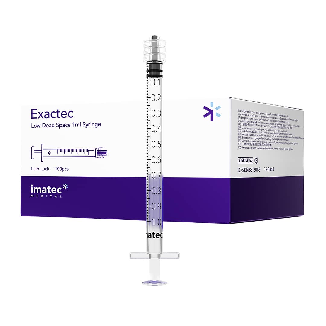 Exactec 1ml Low Dead Space Luer Lock Syringes By Imatec Medical - Box of 100