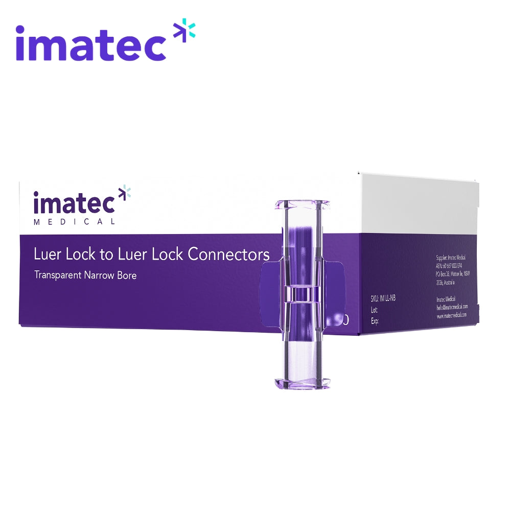 Luer Lock to Luer Lock Connectors (Narrow Bore) By Imatec Medical  - Box of 50